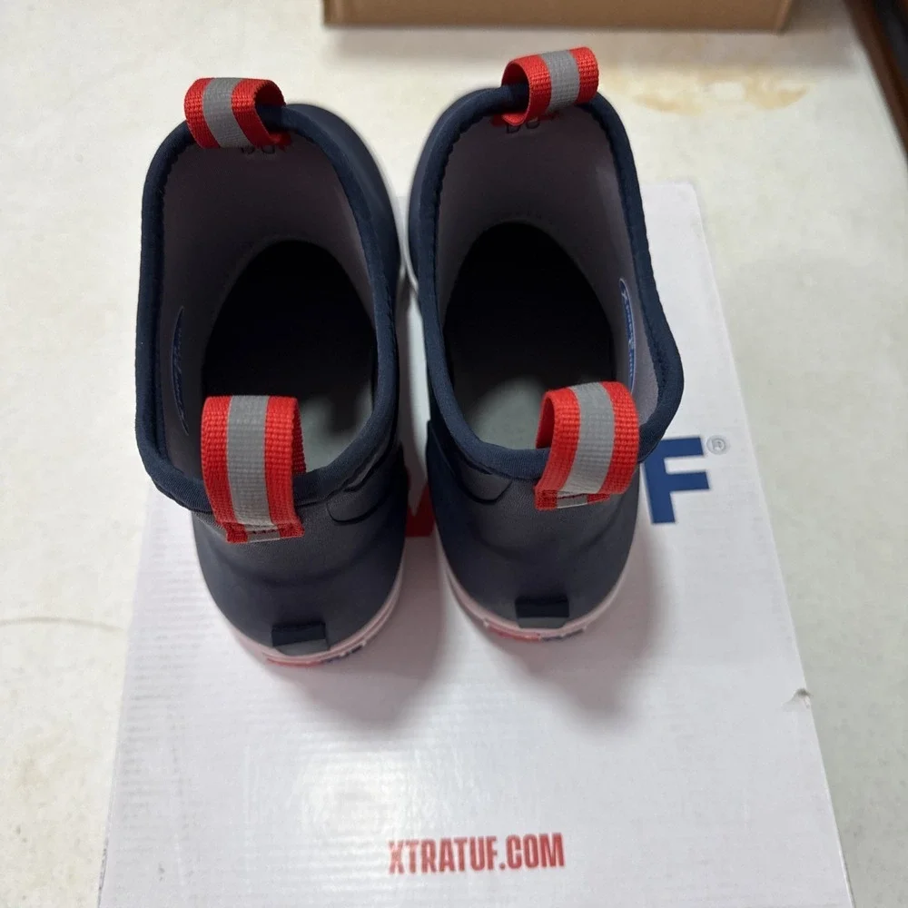 XTRATUF Ankle Deck Boot Mens Size M8 Navy/Red Fishing Boots Waterproof FREE SHIP